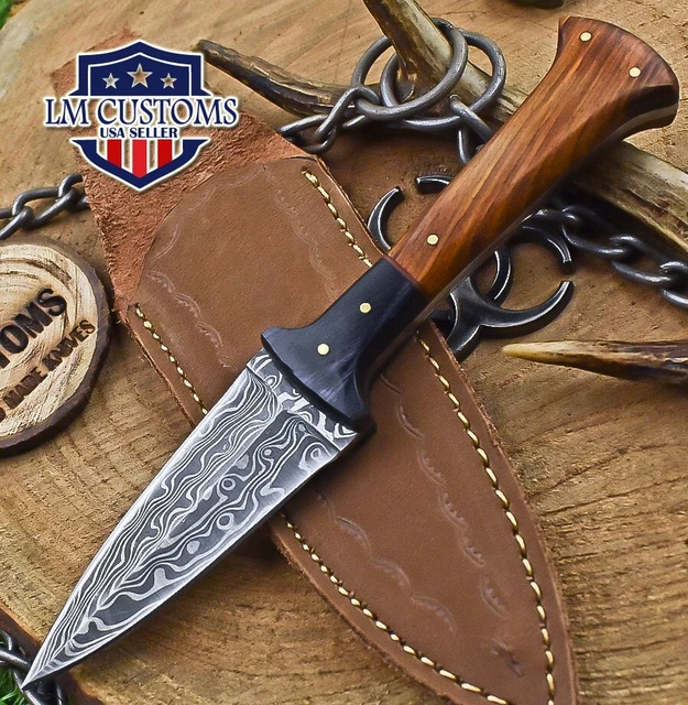 Handmade Skinner Knife Twist Damascus Walnut Wood Wooden Bolster Camping Rare