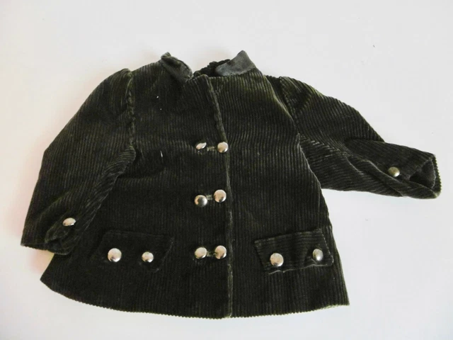 Belle Veste De Poupée Ancienne Velours Côtelé Vert Très Foncé