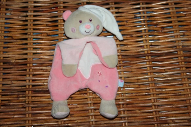 Doudou Sucre D'orge Ours Plat Rose Blanc Etoile Phosphorescent Magidoux Comneuf