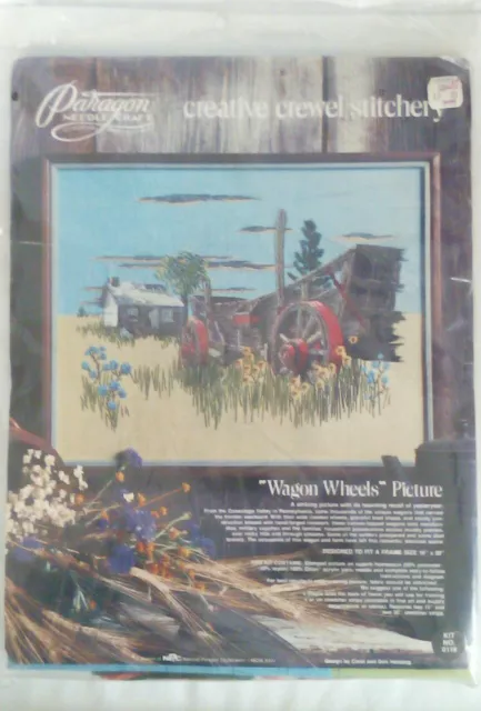 "Kit crewel Paragon Needle Craft de colección 1974 ruedas de carro de Davison #0119 16"" x 20"