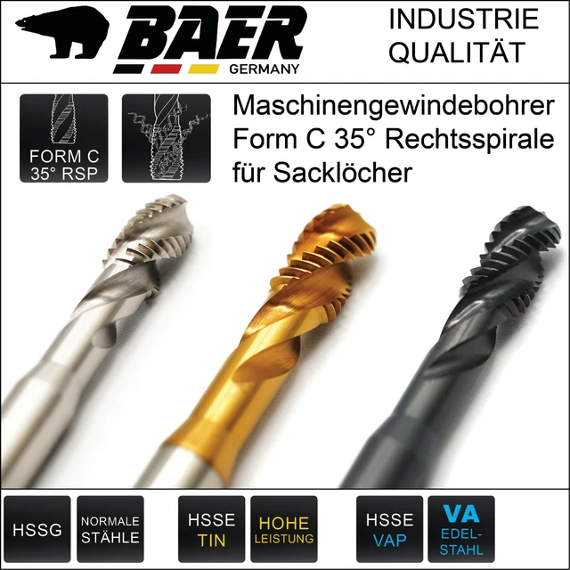 Taraud Métrique HSSE M2 à M20 Pour Inox - Marque Baer, Sens Droit, Neuf En Coffret