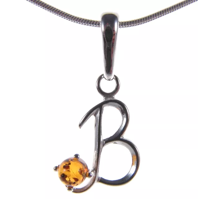 Baltic Amber Sterling Silver 925 Alphabet Letter B Pendant Necklace Jewellery