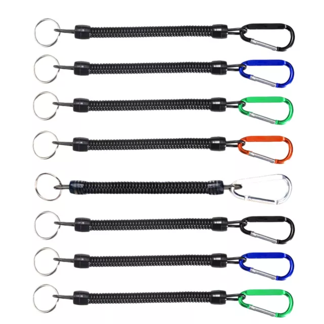 8PCS Spring Keychain Security Gear Tools Fishing Tether Plastic Key Rings