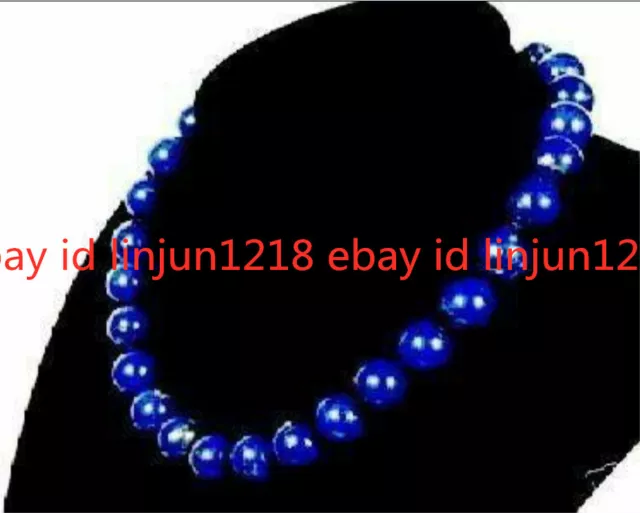 Beautiful 10mm Blue Egyptian Lapis Lazuli Gemstone Beads Necklace 18'' AAA