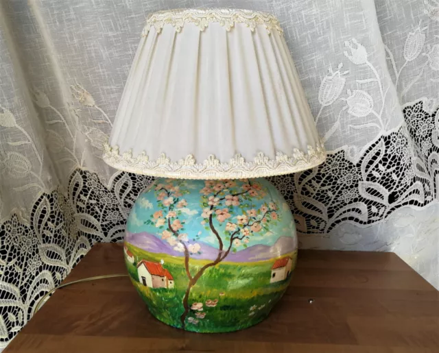 Lampada Dipinta Ceramica Vintage - Decorata A Mano