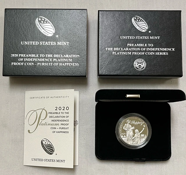 2020-W 1 Oz Proof $100 Platinum American Eagle - Pursuit Of Happiness Gem W/ Ogp