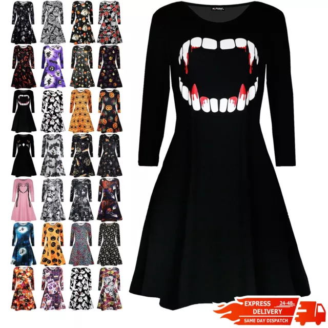 Mujer Vampiro Horror Sangre Halloween Disfraz Damas Humo Acampanado Vestido Swing