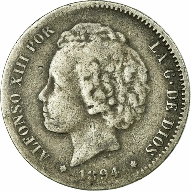 [#722919] Coin, Spain, Alfonso XIII, Peseta, 1894, Madrid, VF(20-25), Silver, KM