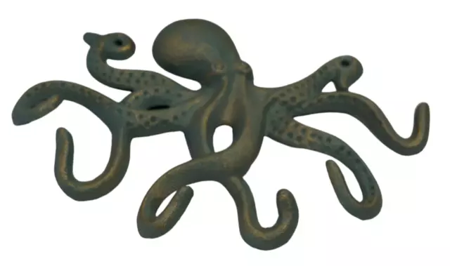 Large Cast Iron Octopus Coat Hat Key Purse Bag 6 Hooks Tentacle Bathroom Wall