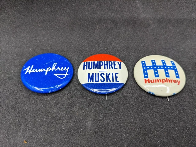 Lot of 3 HUBERT HUMPHREY Muskie 1968 campaign pin pinback button presidential