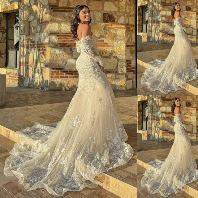Sexy Mermaid Wedding Dresses with Detachable Sleeves Lace Appliques Bridal Gowns