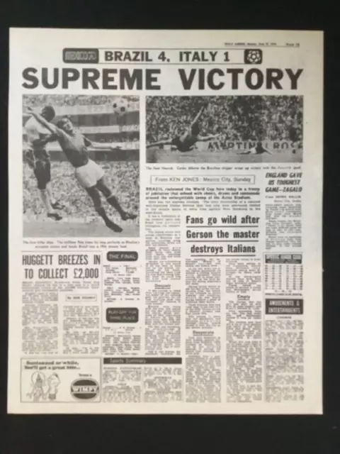 Poster/Newspaper Page : 1970 Superb World Cup Final Brazil 4 Italy 1