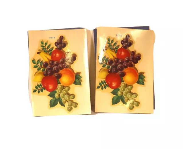 2 calcomanías de agua vintage Meyercord frutas manzanas uvas plátanos década 1940