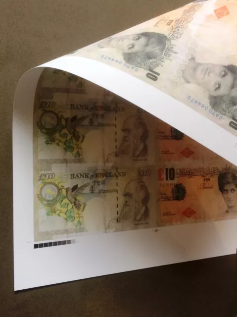Full Sheet Of Banksy Di-Faced Tenners £10 Ten Pound Banksy Princess Diana Note