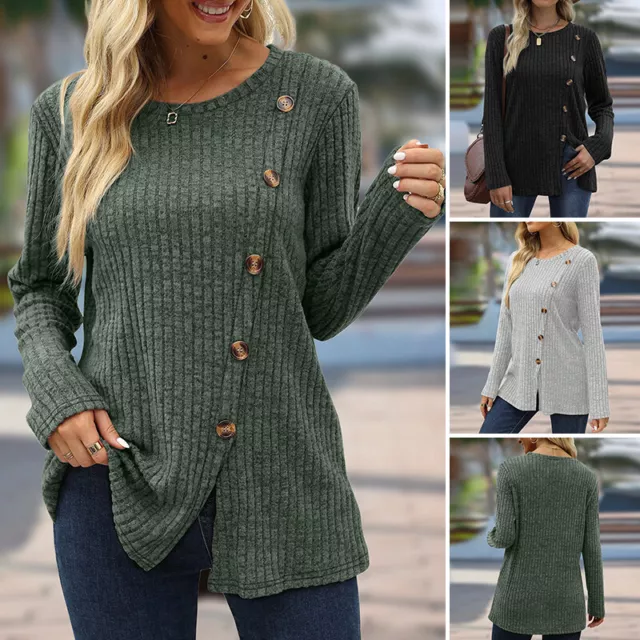 ZANZEA Women O-Neck Long Sleeve Slit Hem Tops Casual Loose Pullover Shirt Blouse