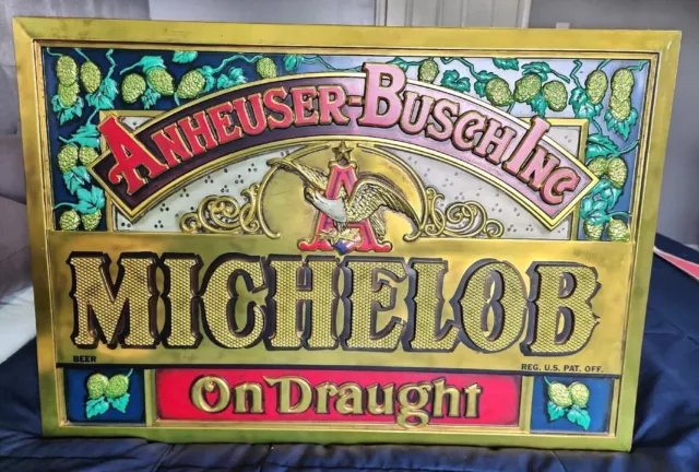 Vintage Anheuser Busch Beer MICHELOB on DRAUGHT Sign Plastic 30” X 20.5”