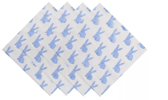 Set 24 Pcs Indian Hand Block 100% Cotton Blue Rabbit Print Voile Fabric Napkins