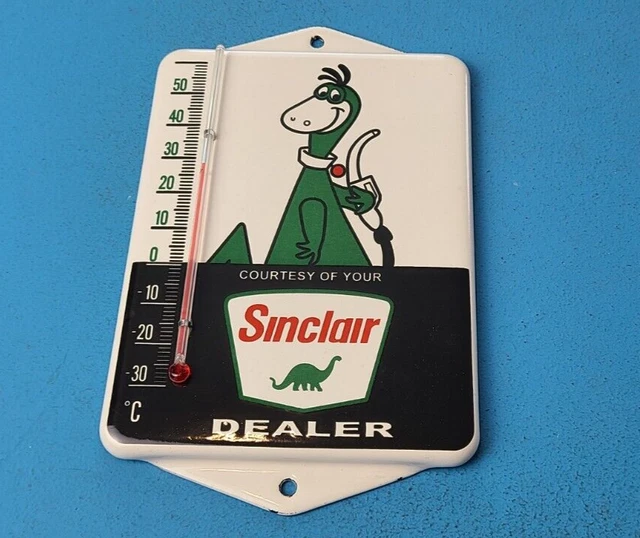 Vintage Sinclair Porcelain Dino Gas Oil Ad Sales Sign On Service Thermometer