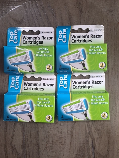 Navaja de afeitar de recarga de seis hojas Top Care para mujer 4 cartuchos X 4 paquetes nueva
