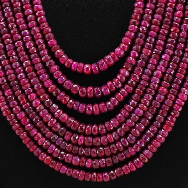 World Class Precious 897.00 Cts Natural Red Ruby 8 Line Real Beads Necklace (Rs) 2