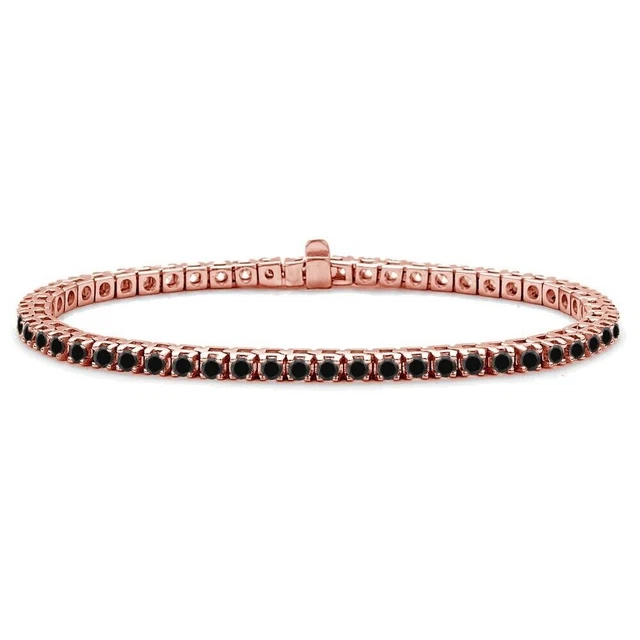 Rose Gold Plated Round Cut Lab Created Diamond Women Bracelet 3 Carat ''7'' .