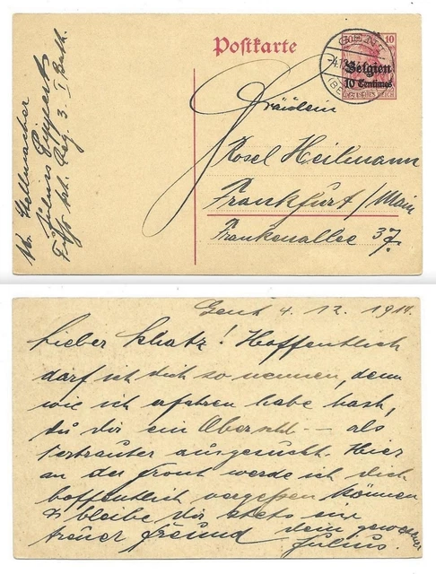 XX111 - Ganzsache - Dt. Reich-Landespost in Belgien, Postkarte (P 2), gel. 1914