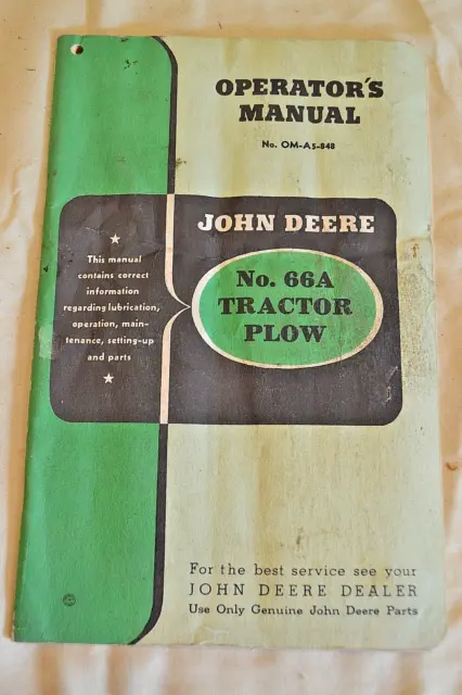 John Deere No. 66A Tractor Plow Operator's Manual