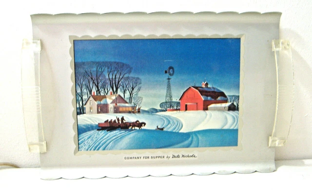 Company For Supper By Dale Nichols~11" X 7.5" Metal Tray W/Clear Plastic Handles