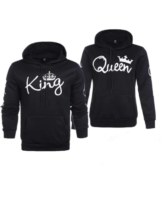 King Queen Matching Couple Hoodies His And Hers Pullover Hoodie Sweatshirts New