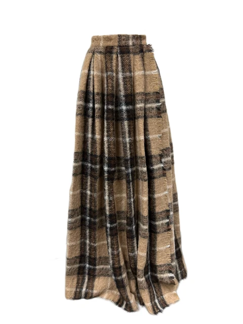 Max Mara Women's Camel Eurofia Wool Blended Plaid Wrap Skirt Size 4 NWT