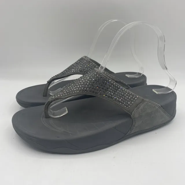 Fitflop Gray Flare Suede Rhinestone Thong Sandals Womens Size 9 (2)