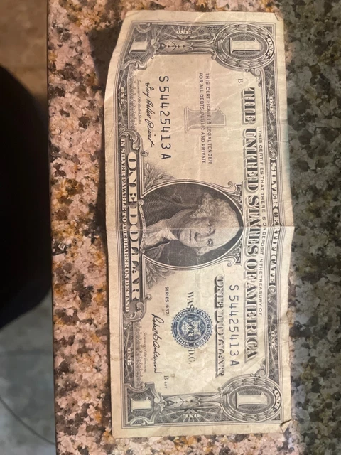 1957 One Dollar Blue Seal Series B Note Silver Certificate Old US Bill $1 Money