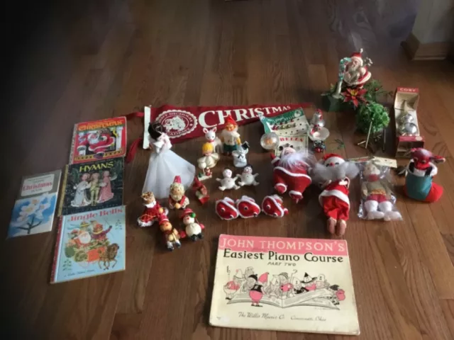 Vintage Lot of (35) Christmas Ornaments, Tree Toppers, Books, Chimes, Etc.