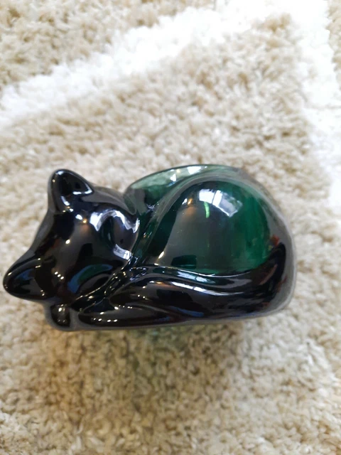 Sleeping CAT Emerald Ever Green Votive CANDLE Holder Paperweight Indiana Glass