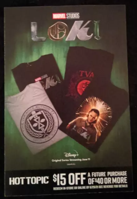 Hot Topic 2021 Promotional Coupon Postcard - Disney+ Marvel Thor Loki