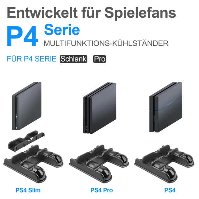 Vertikaler Ständer für PS4/PS4 Slim/Pro Controller mit Lüfter Ladestation Dock 2