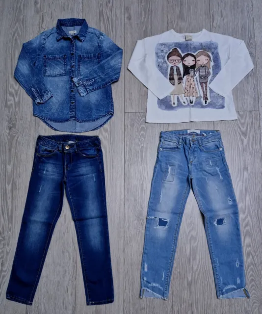 Girls ZARA, RIVER ISLAND Denim Set Bundle Age 6-7 YRS Jeans Shirt Top