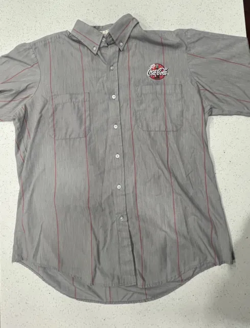 VTG COKE Coca-Cola Employee Uniform Work Shirt Short Sleeve Gray Red Stripe 2xl