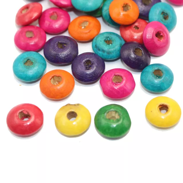 100 Mixed Colour 14X6mm Saucer Rondelle Wood Beads~Flat Round Wooden Beads 2