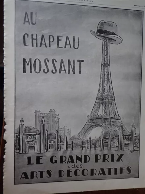 MOSSANT chapeau par SEM + CHU CHIN CHOW de BRYENNE pub papier ILLUSTRATION 1925