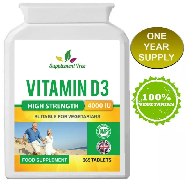 Vitamin D3 4000IU (365 Vegetarian Tablets) High Strength Vit D Cholecalciferol