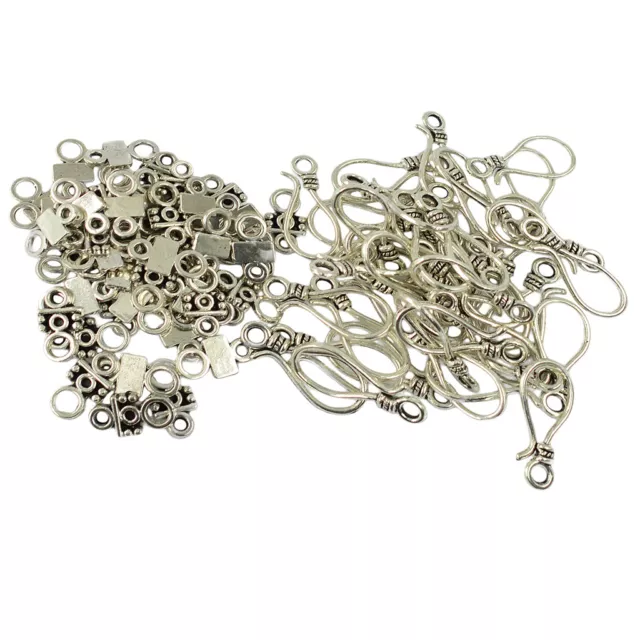 50 Sets Silver S Shape Hook And Eye Clasp Necklace Bracelt DIY Toggle Clasp