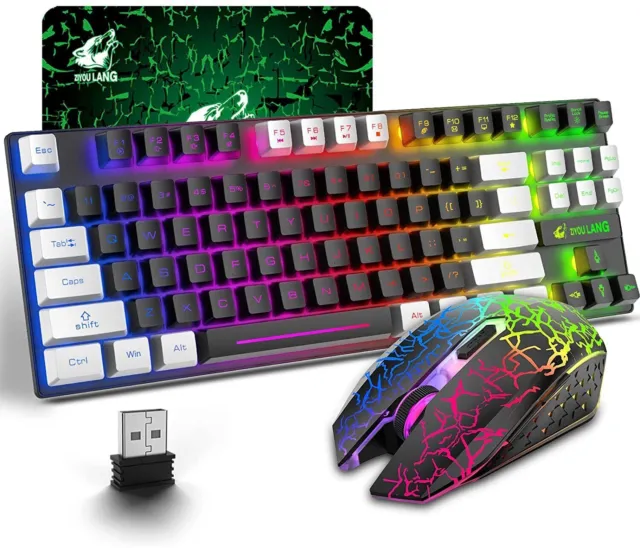 Wireless Mixed Color Compact Rainbow Backlit Gaming Keyboard Mouse for PC Laptop