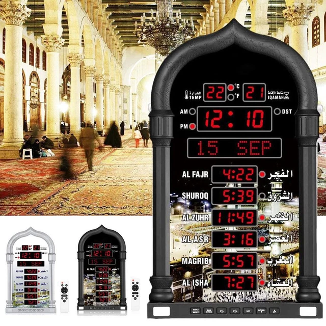 Telawah Horloge Azan LED - Horloge Murale Numérique Athane Pour Maison, Bureau, Mosquée (Noir)