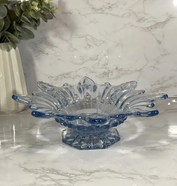 Art Deco Good Quality Blue Glass Footed Bowl