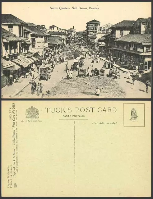 India Old Tuck's Postcard Native Quarters Null Bazar Bombay, Native Street Scene