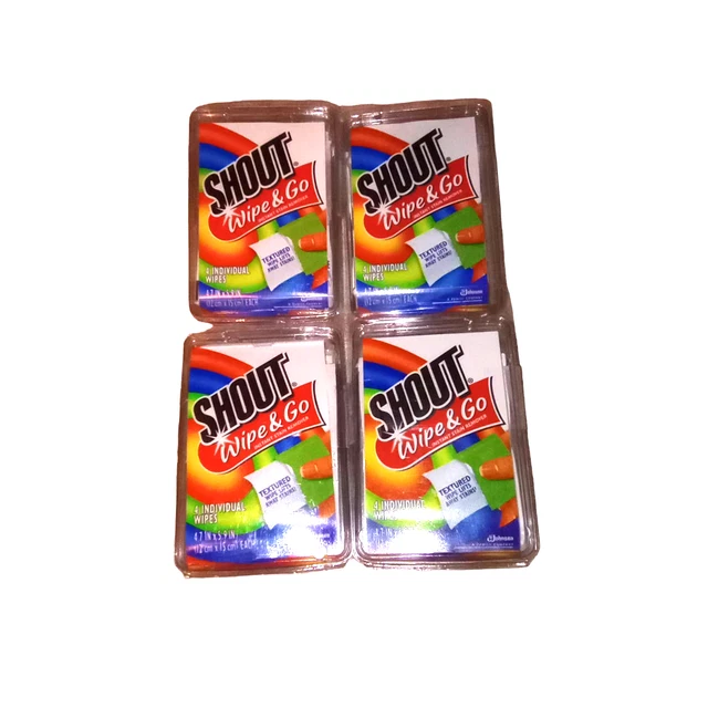Shout Wipe & Go Instant Stain Remover Wipes Travel Size, 4 Packs of 4