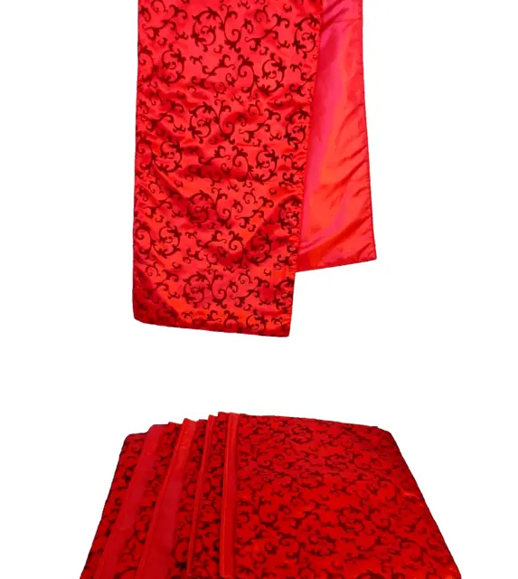 Red Décor Mats 1 Table Runner and 9 Place/Center Piece Mats Everyday/Holiday Use