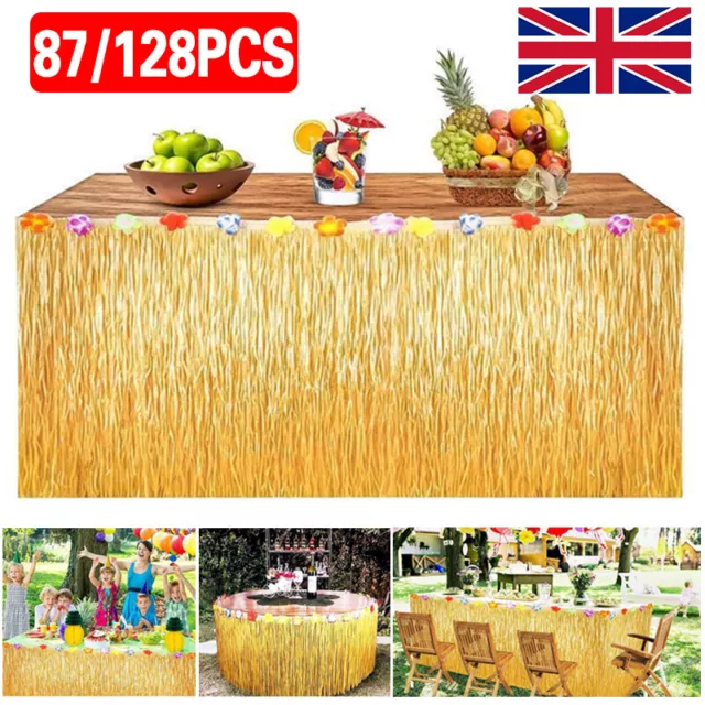 Hawaiian Grass Table Skirt Set for Tropical Summer Beach Party Decor,Palm Leaves