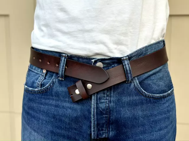 Handmade Genuine Men's Belt Full Grain Leather Without Buckle Heavy Duty Western